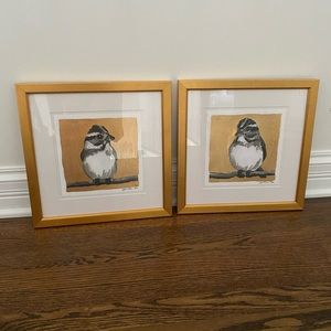 NWOT Pair of Original Bird Drawings with Hand Gilding